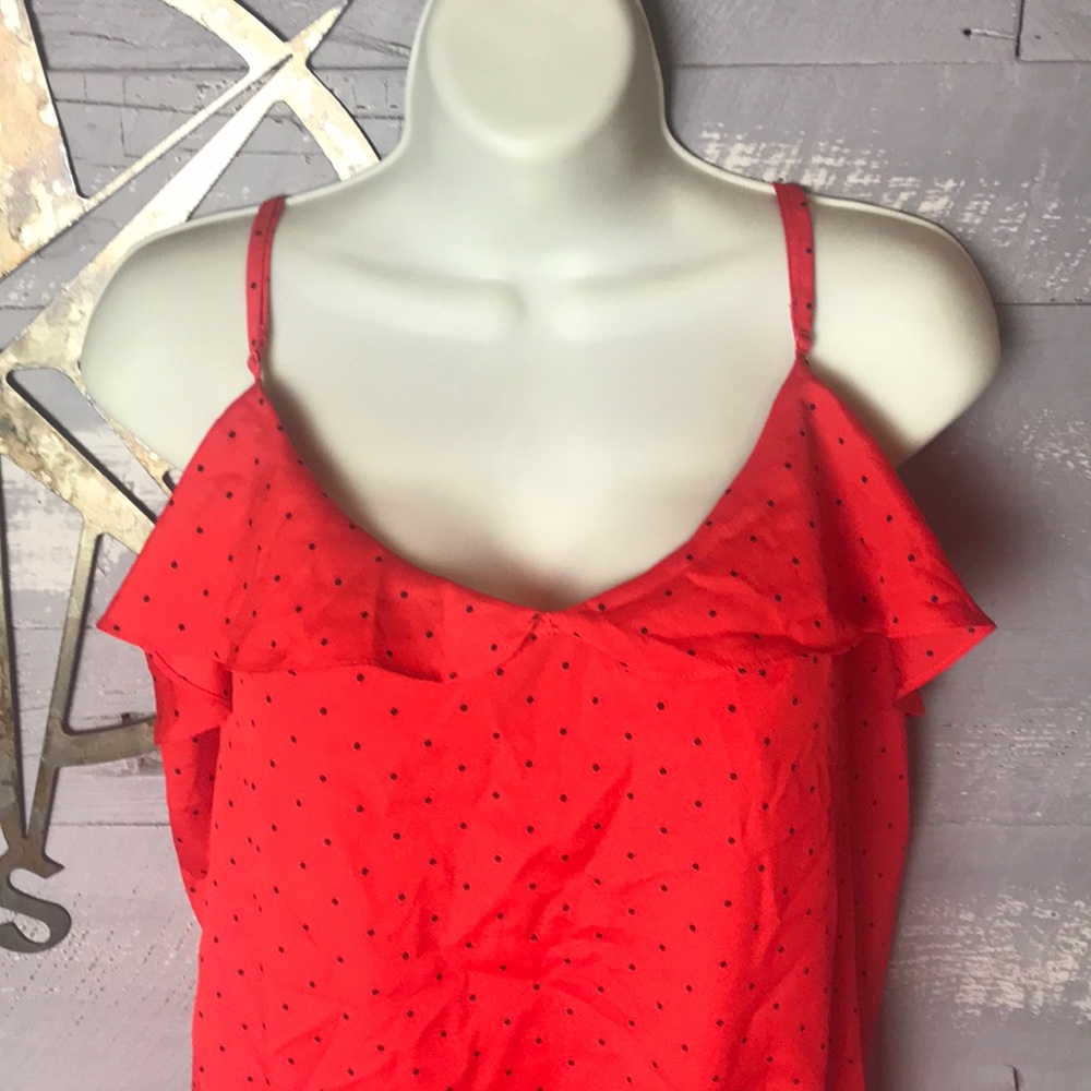 Cute red ruffle cami with black polka dots - Picture 2 of 7